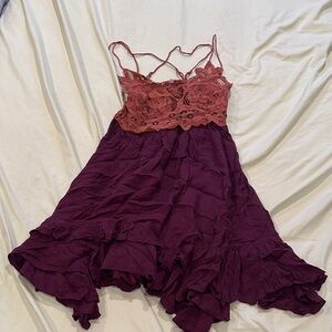 Free People Plum Dress with Rose Lace Bodice